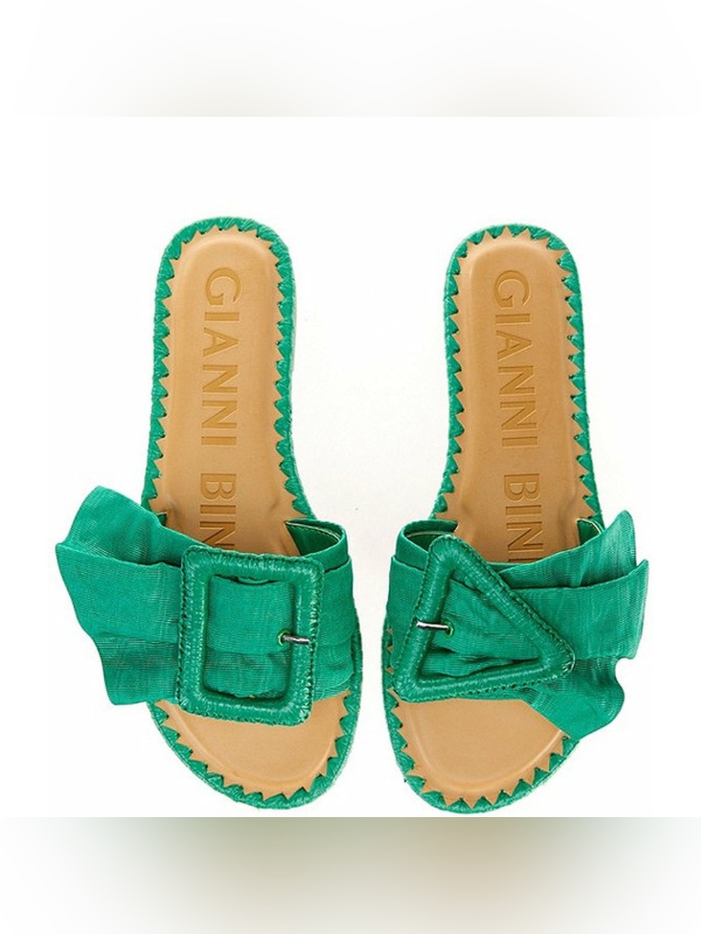 Gianni Bini Jaxson Faille Emerald Green Buckle Slide Sandals